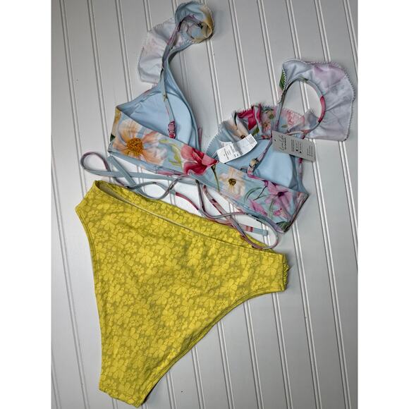 NWT Cupshe Two Piece Swimsuit Bikini Ruffled Triangle High Waist Cheeky BUNDLE M - Picture 4 of 6